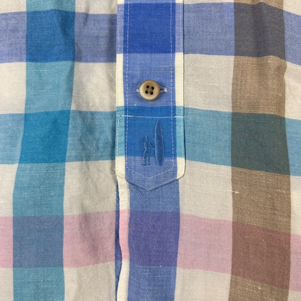 Johnnie-O Hangin' Out Plaid Linen Blend Button Up Short Sleeve Shirt Men's XL - Picture 6 of 8
